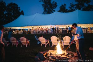 Nighttime photo of bonfire area in Michigan