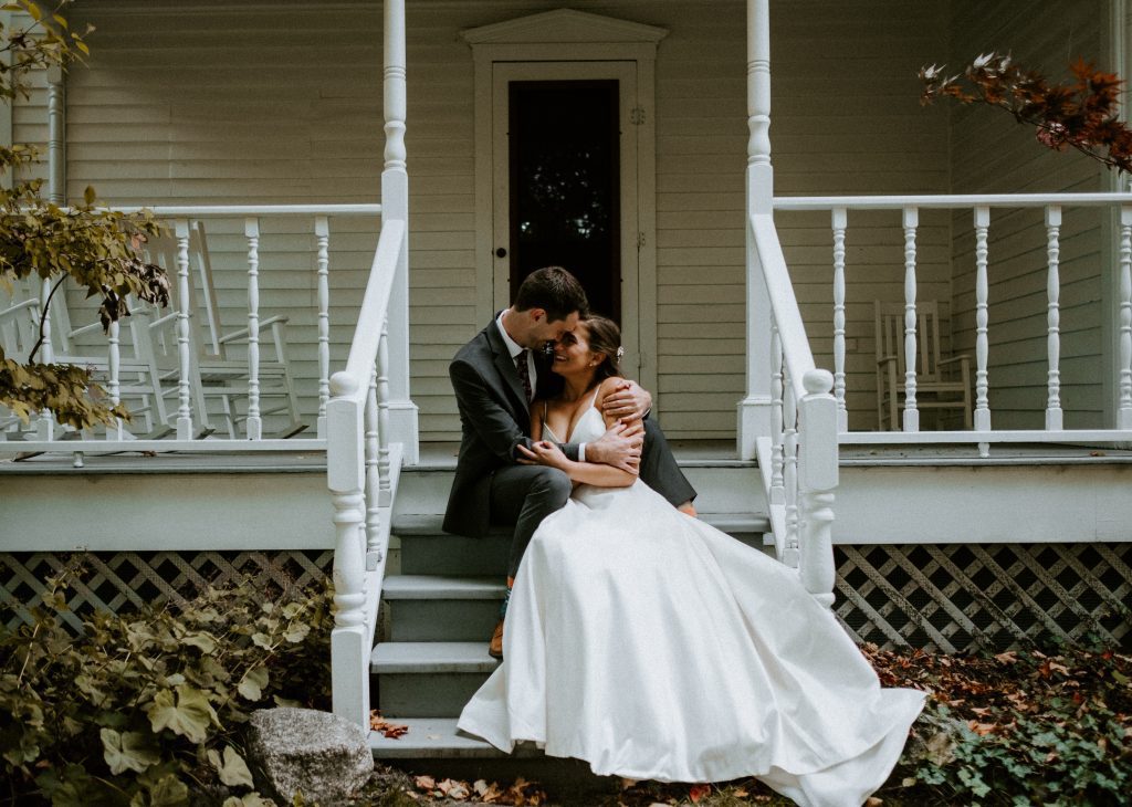 A young couple is celebrating their Sundberg wedding at Aurora Cellars in Lake Leelanau, MI
