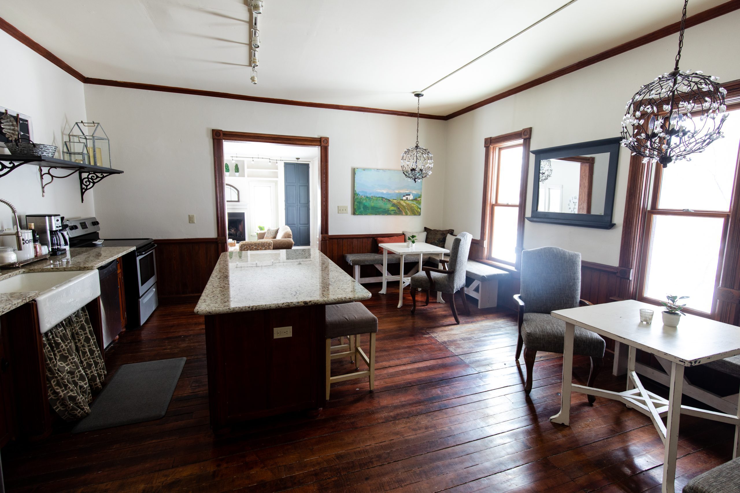 An elegant kitchen designed for entertaining, paired with award-winning wines in Lake Leelanau, MI